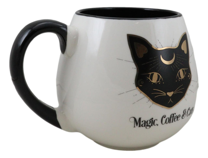 Wicca Magic Coffee Cats Feline Crescent Moon Cat With Gold Tone Ceramic Mug