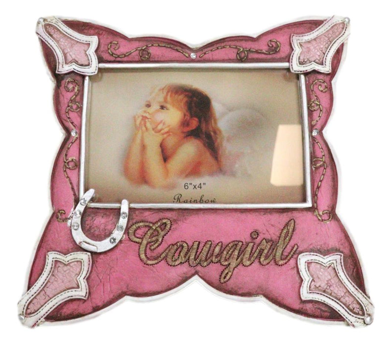 Western Cowgirl Pink Faux Leather Horseshoe Picture Frame Wall Or Easel 4"X6"