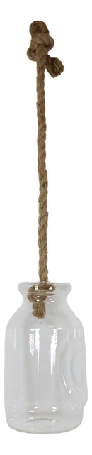 Farmhouse Rustic Country Hanging 7" H Glass Bottle Terrarium With Jute Strings