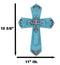 Rustic Western Turquoise Silver Scrollwork Faux Wood Layered Wall Cross Crucifix