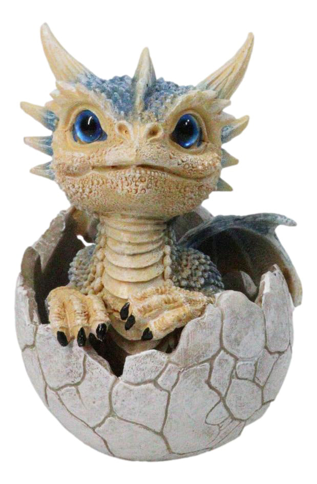 Ebros Pastel Blue Dragon Hatchling in Cracked Egg Fantasy Figurine, 4.5"