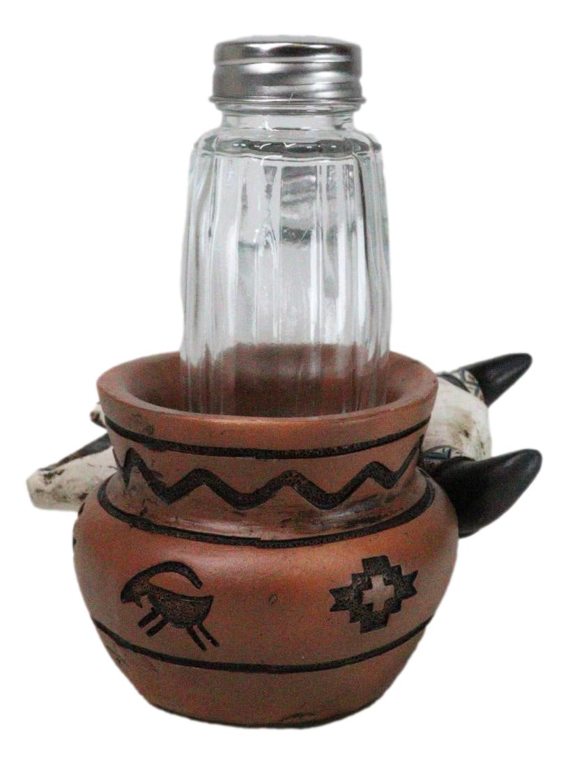 Southwestern Buffalo Cow Skull With Canister Jar Glass Salt Pepper Shakers Set