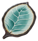 Pack Of 6 Green Crackle Midori Kannyu Ceramic Leaf Shaped Appetizer Salad Plates