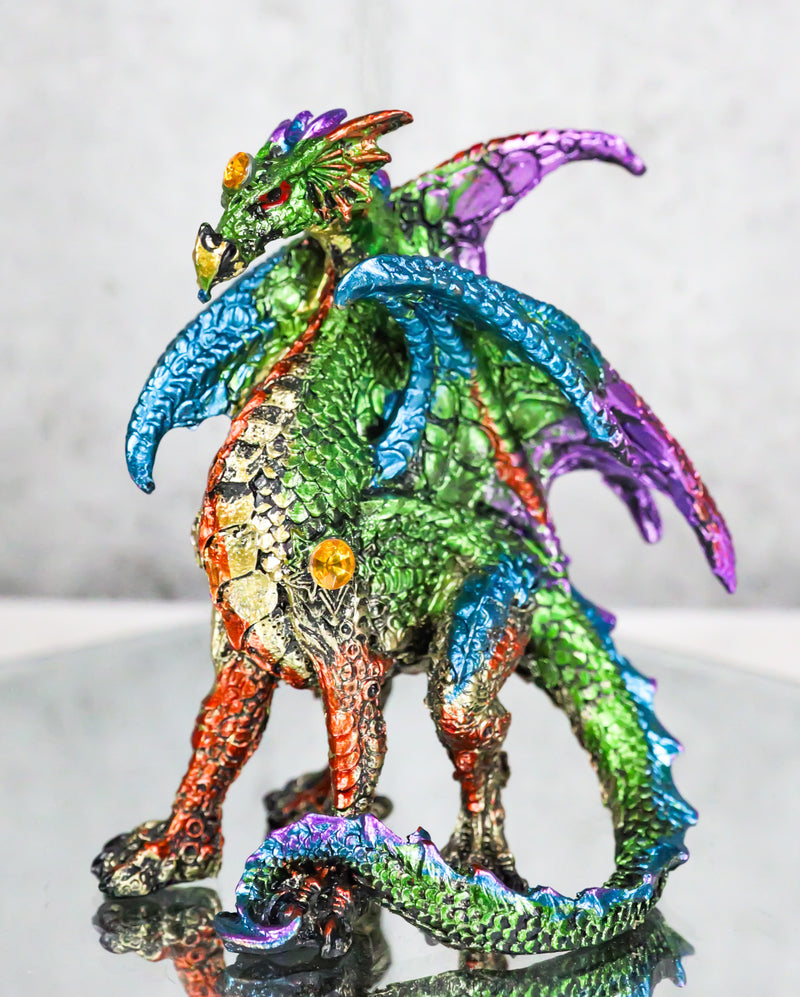 Standing Semi Metallic Rainbow Sky Horizon Dragon With Gemstones 4"H Figurine