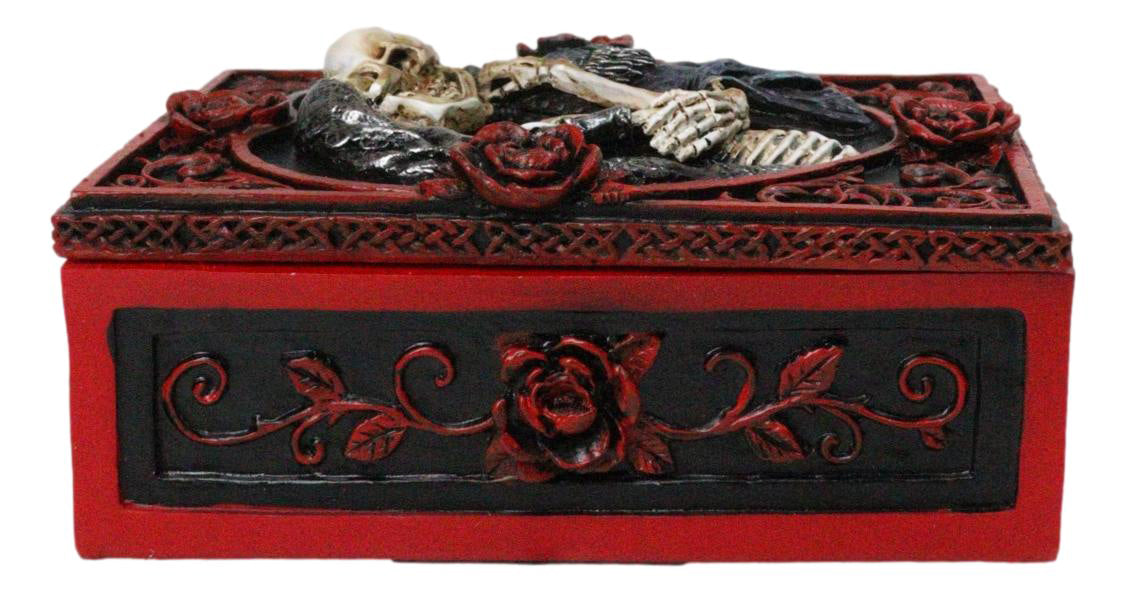 Skeleton Bride and Groom Keepsake Trinket Box with Red Roses Gothic Skull Lovers