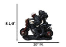 Gothic Ghost Skeleton Biker Couple on Red Roses Motorcycle Bike Figurine