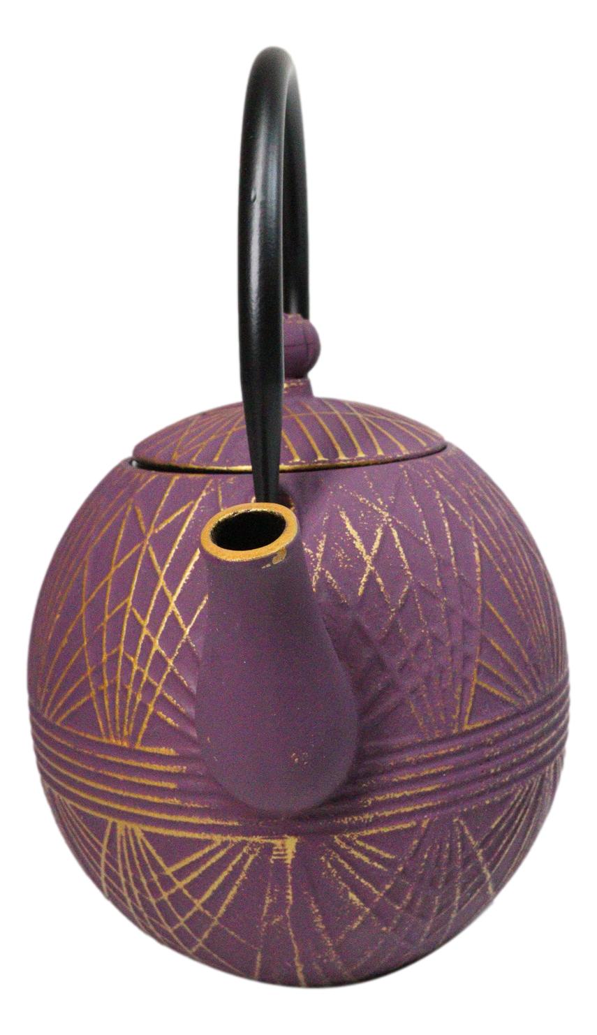 Spherical Purple With Gold Yarn Tetsubin Medium Cast Iron Teapot 28oz Tea Pot