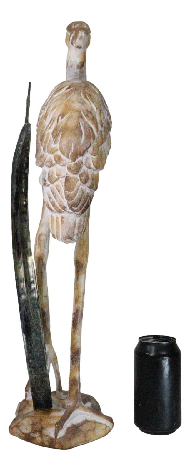 Large Marine Majestic Heron In Reeds Distressed Faux Wood Finish Sculpture 24"H