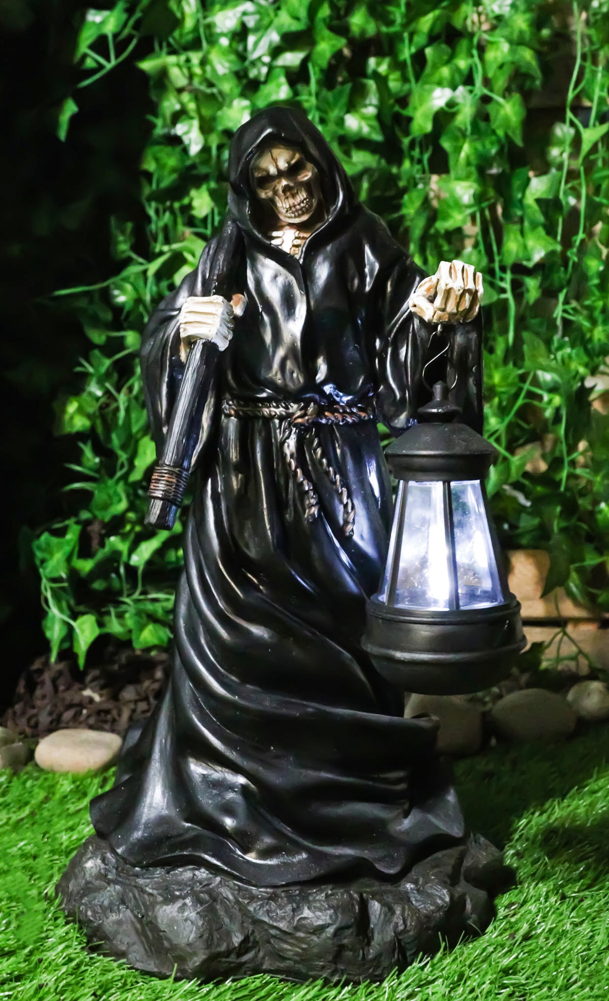 Ebros 16.5"Tall Beacon of The Styx Grim Reaper Solar Lantern LED Light Statue - Ebros Gift