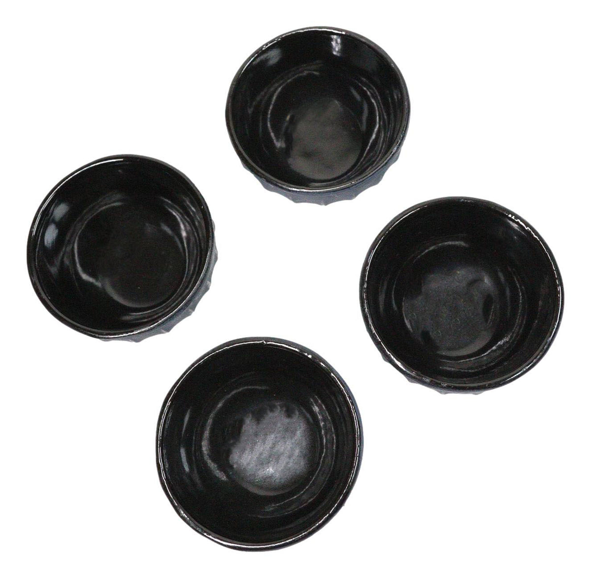 Dark Gray Ridged Lines Japanese Tetsubin Style Cast Iron Tea Cups Set of 4