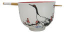 Japanese Crane On Cherry Blossoms Ceramic Donburi Ramen Bowl With Chopsticks Set