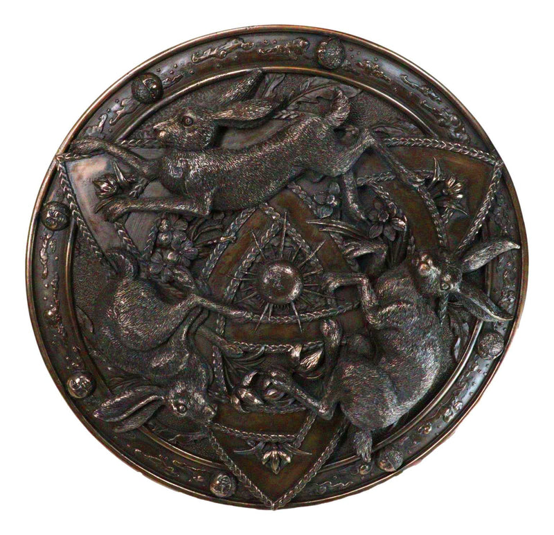 Faux Bronze Triquetra Three Hares Wheel Cycles Of Life Shield Wicca Wall Decor