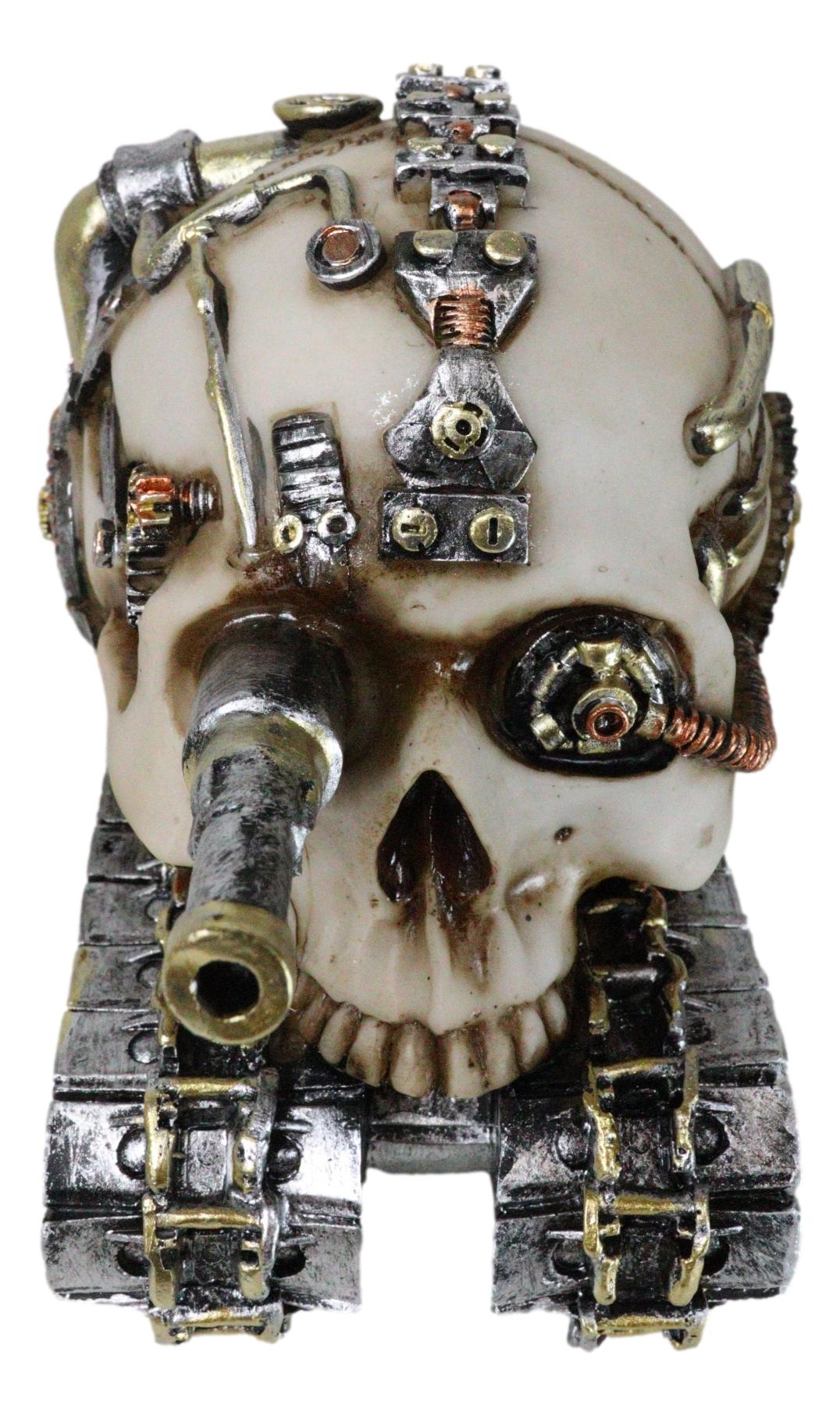 Military War Steampunk Android Gearwork Robotic Cyborg Skull Tank Figurine