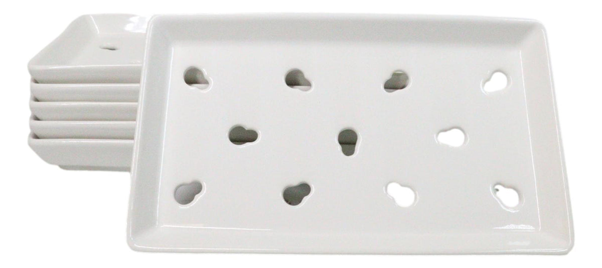 Pack Of 6 Ceramic White Neta Zara Sushi Case Plates With Drip Holes 9" By 5"