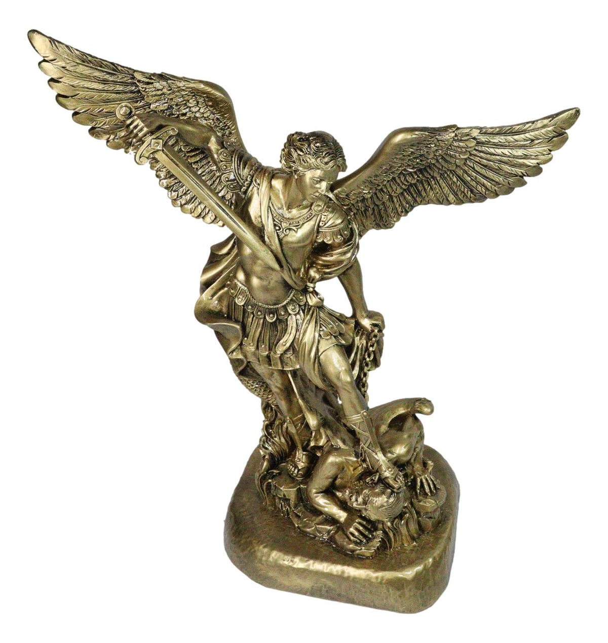 Made in Italy Archangel Saint Michael Trampling Satan With Sword Statue 16"H - Ebros Gift