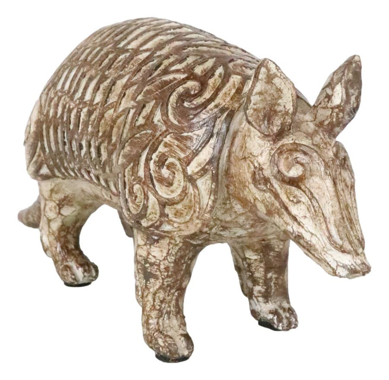 Western Rustic Texas Wild Mammal Armadillo In Tooled Faux Wood Finish Figurine