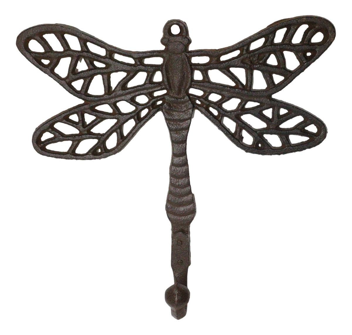 Set Of 2 Rustic Cast Iron Dragonfly with Scrollwork Filigree Wings Wall Hooks - Ebros Gift