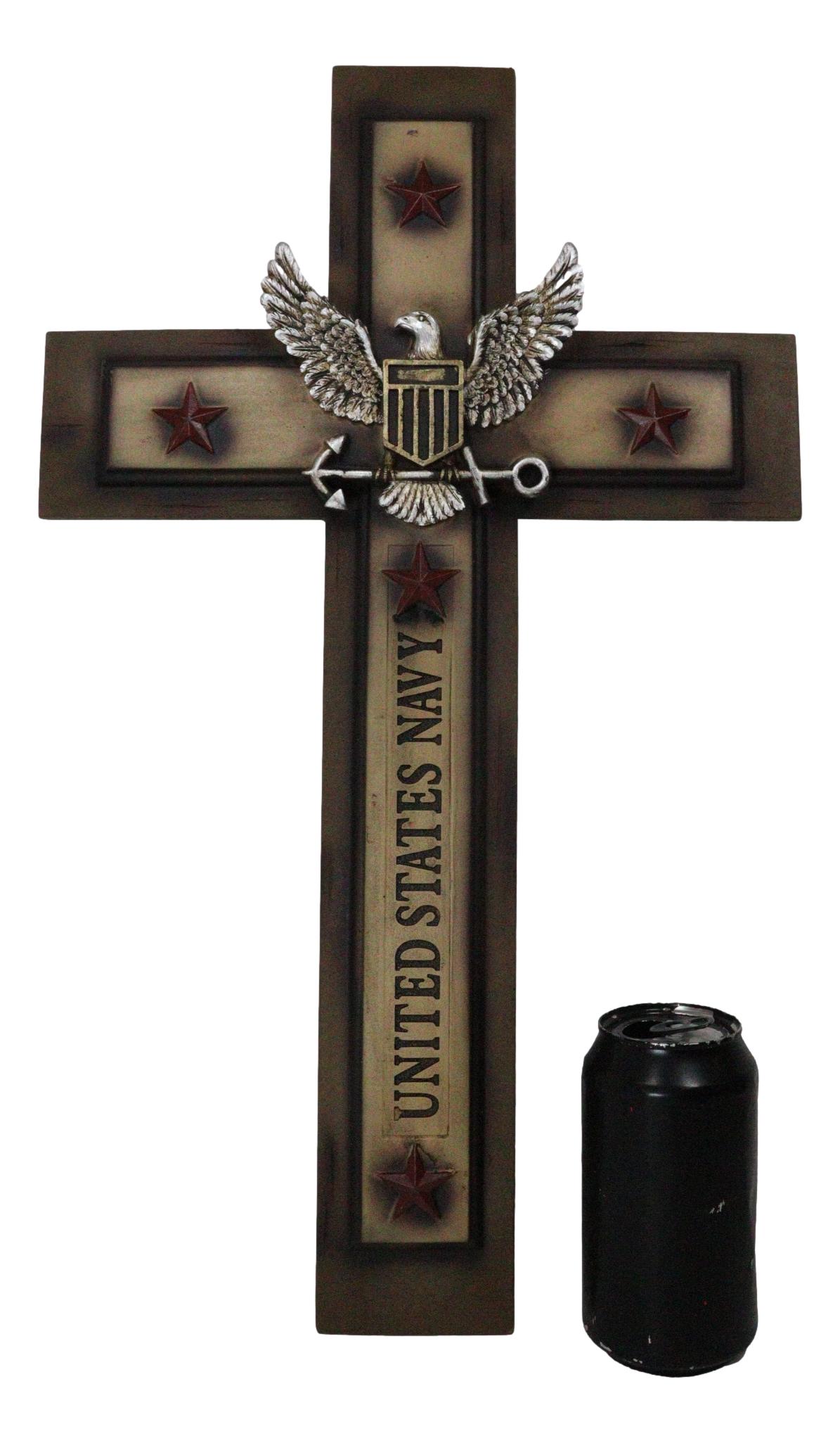 Large Patriotic United States Navy Eagle and Anchor Emblem Wall Cross Plaque