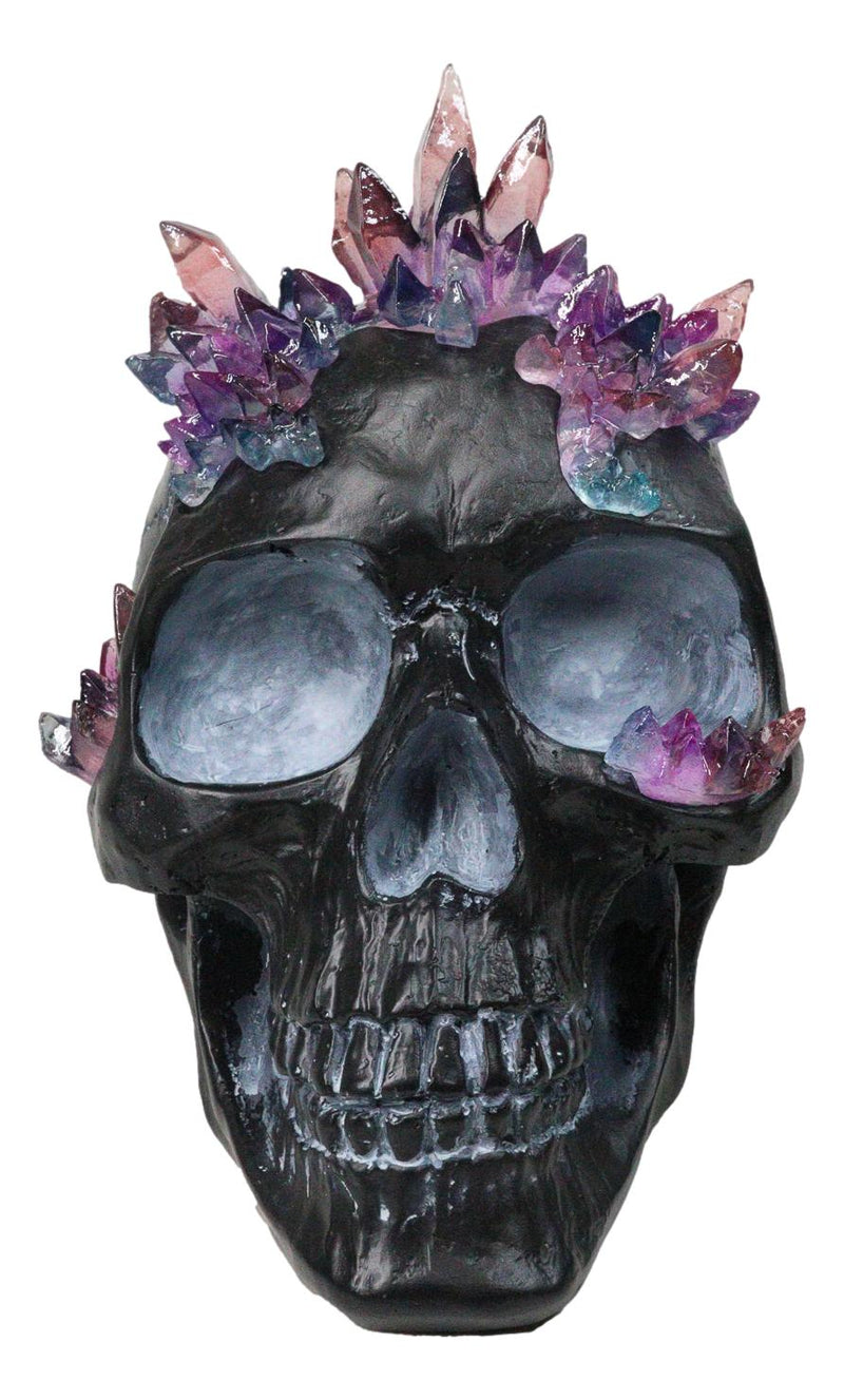 Macabre Wicca Magic Purple Hues Crystals Black Cranium Skull Figurine