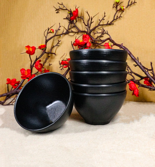 Pack Of 6 Black Silk Melamine Rice Soup Salad Appetizer Dessert Bowls 12oz