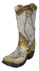 Rustic Country Rooster With Floral Blossoms Spring Time Cowboy Boot Money Bank