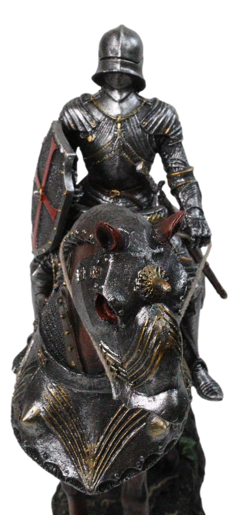 Ebros Gift Crusader Dark Knight on Armored Horse Medieval Cavalry Figurine