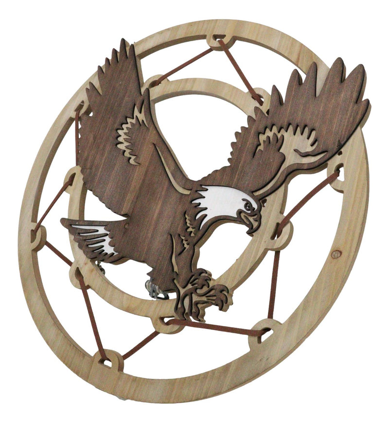 Rustic MDF Wood Flying Bald Eagle Dreamcatcher Web Circle Wall Decor Plaque