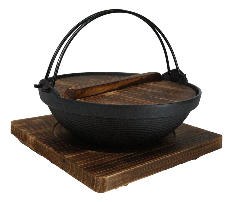 Large Cast Iron Japanese Sukiyaki Shabu Nabe Cooking Hot Pot With Trivet 9.5"D