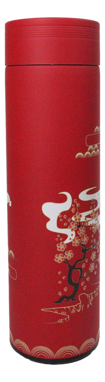 Red Sakura Cranes 17oz Vacuum Insulated Stainless Steel Thermos Bottle W Infuser