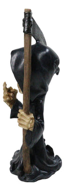 Funny Grim Reaper Skeleton Figurine with Scythe & Middle Finger, Gothic Death