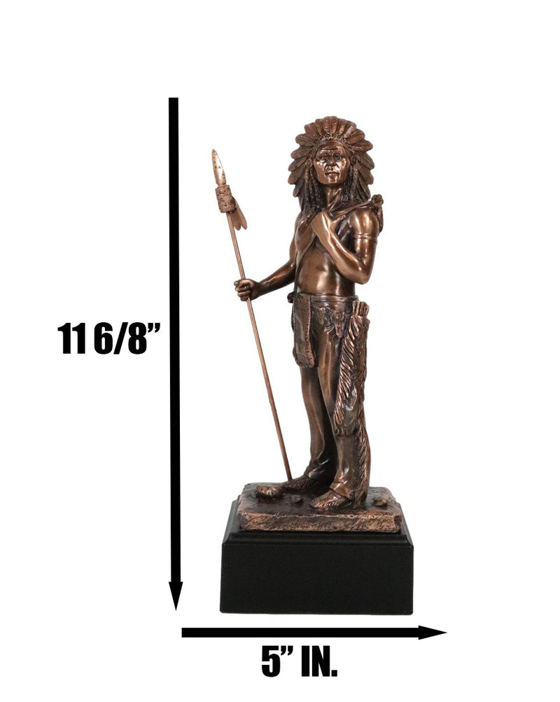 Indian Chief Hero With Spear Hunter Electroplated Bronze Figurine With Base