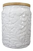 Set of 2 Ceramic White Floral Air Tight Canister Storage Jars Bamboo Lid 20oz