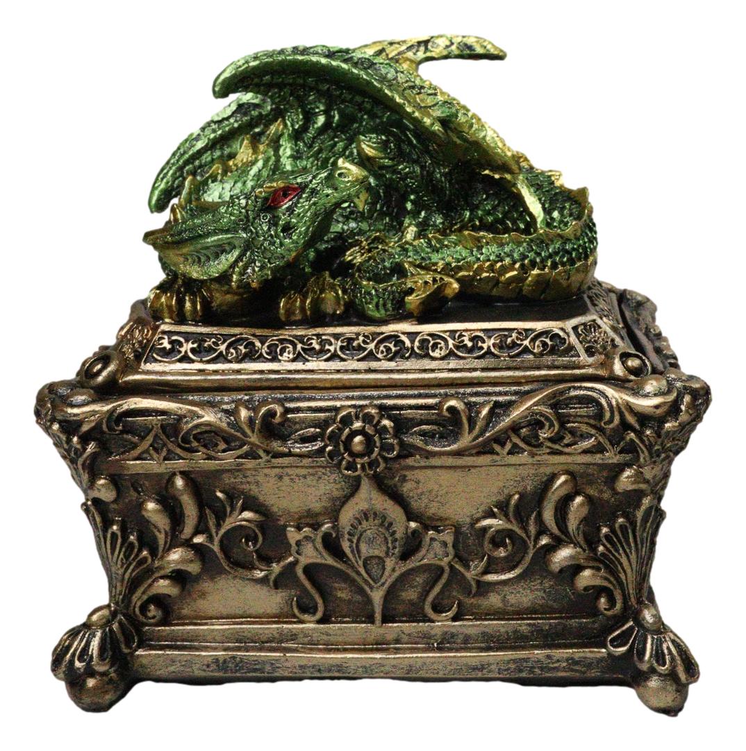 Green Dragon Decorative Jewelry Trinket Box with Sleeping Dragon on Gothic Tomb