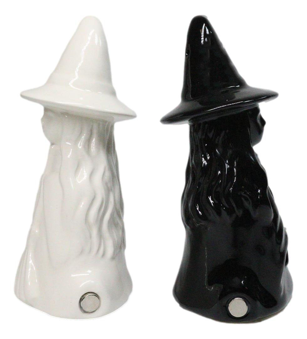 Wiccan Magic Hocus Pocus Black And White Witches Ceramic Salt Pepper Shakers Set