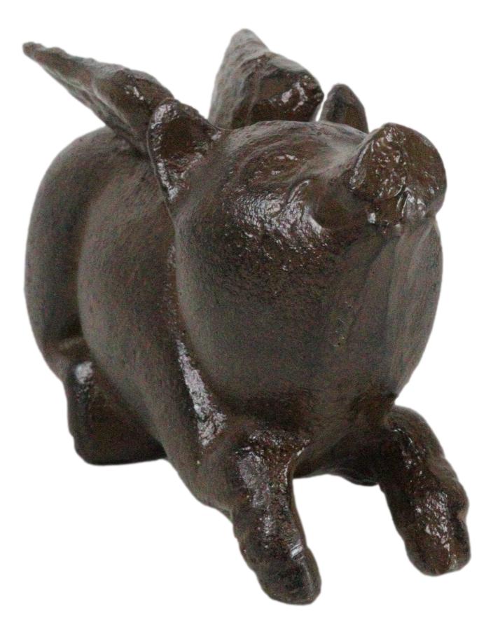 Pack Of 2 Cast Iron Whimsical Flying Winged Angel Pig Sculpture Paperweight 5"L