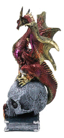 Metallic Red And Gold Dragon On Oversized Witch Skull With Pentagram Figurine