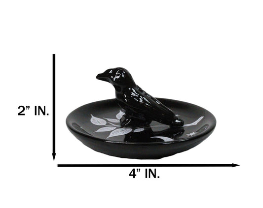 Wicca Gothic Mystic Raven Crow With Crescent Moon Ceramic Trinket Jewelry Dish