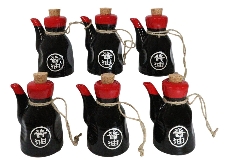 Pack of 6 Porcelain Calligraphy Soy Sauce Vinegar Condiment Dispenser Flask 7oz