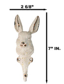 Distressed White Finish Cast Iron Whimsical Bunny Rabbit Wall Coat Hat Hook