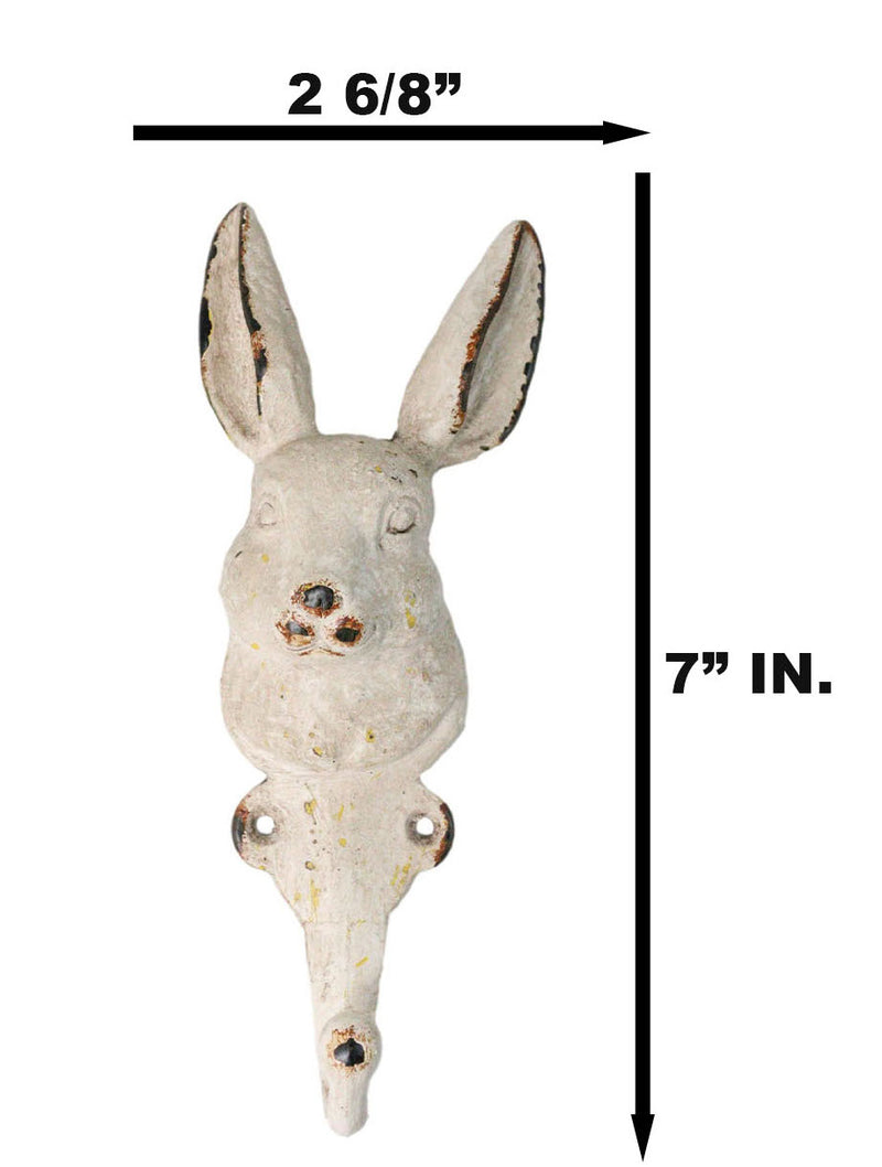 Distressed White Finish Cast Iron Whimsical Bunny Rabbit Wall Coat Hat Hook