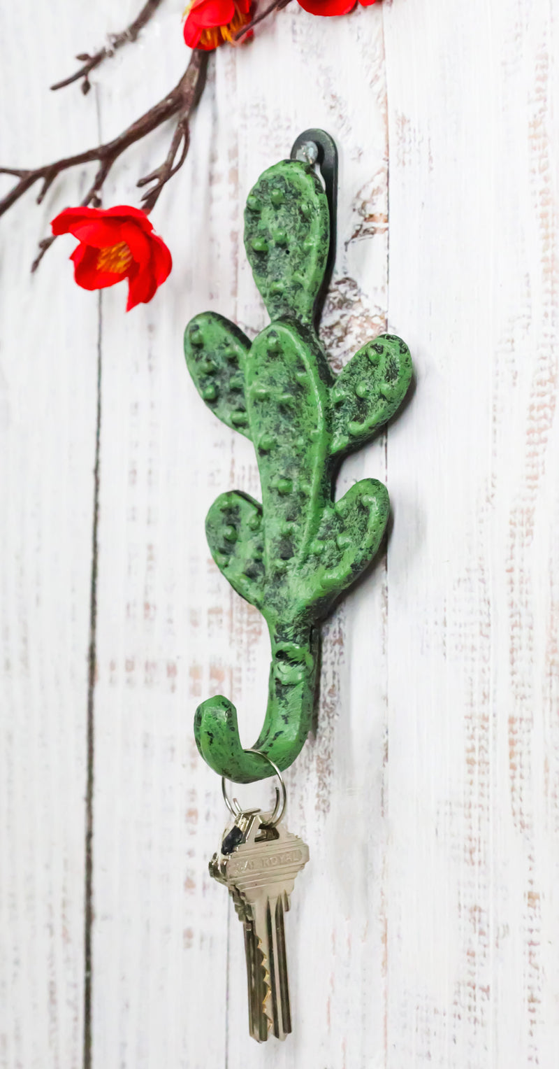 Pack Of 2 Cast Iron Verdi Green Southwest Bunny Ears Cactus Wall Hook Plaques