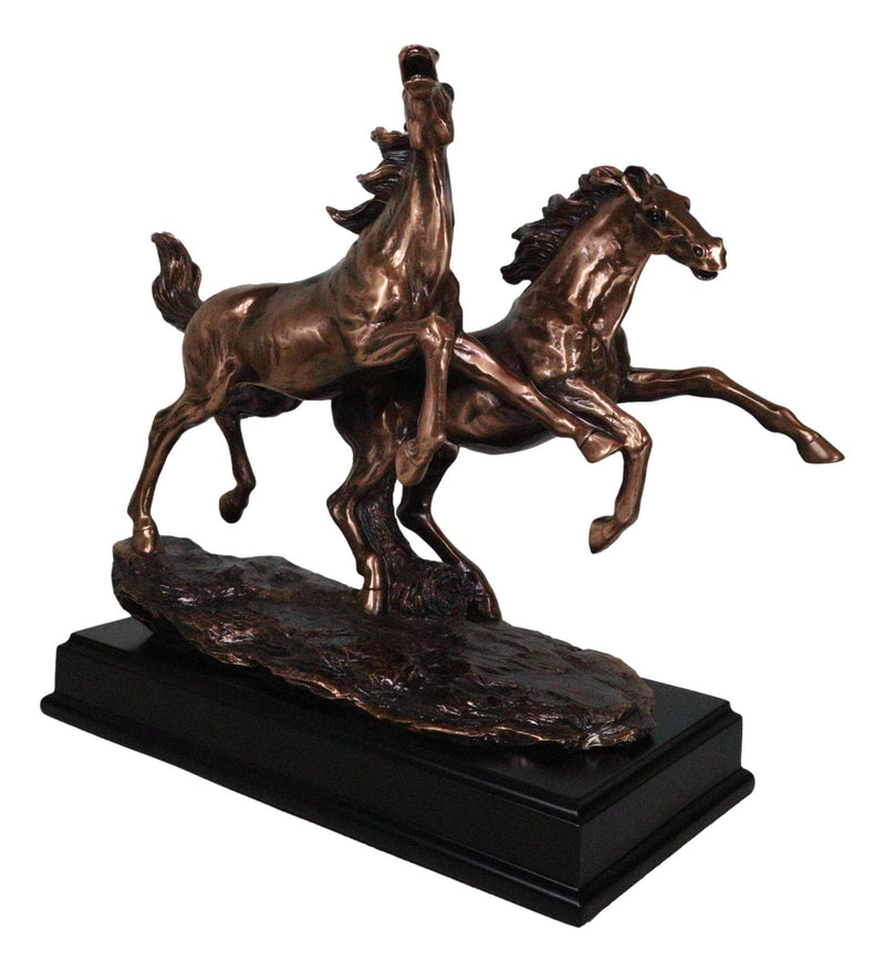 Two Galloping Horses On Grasslands Bronze Electroplated Figurine With Base 15"L