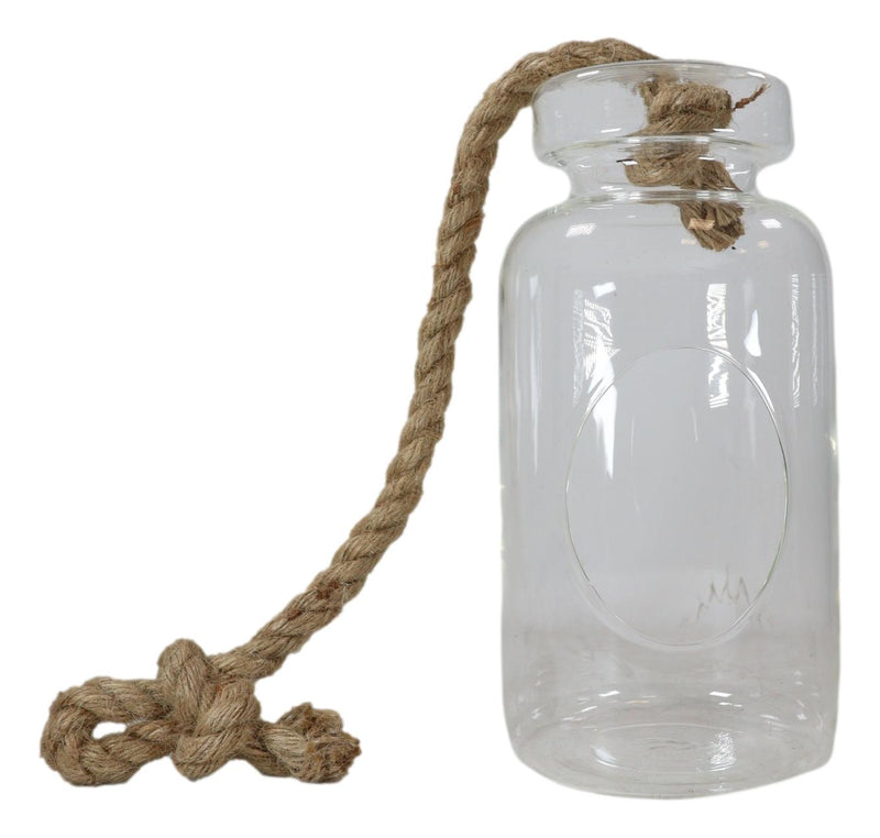 Farmhouse Rustic Country Hanging 11" H Glass Bottle Terrarium With Jute Strings