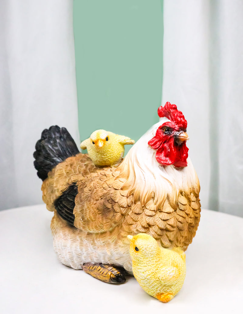 Rustic Farmhouse Chicken Mother Hen with Adorable Chicks Animal Family Figurine