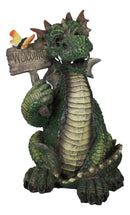 Whimsical Green Garden Dragon With Butterfly With Welcome Plank Sign Figurine