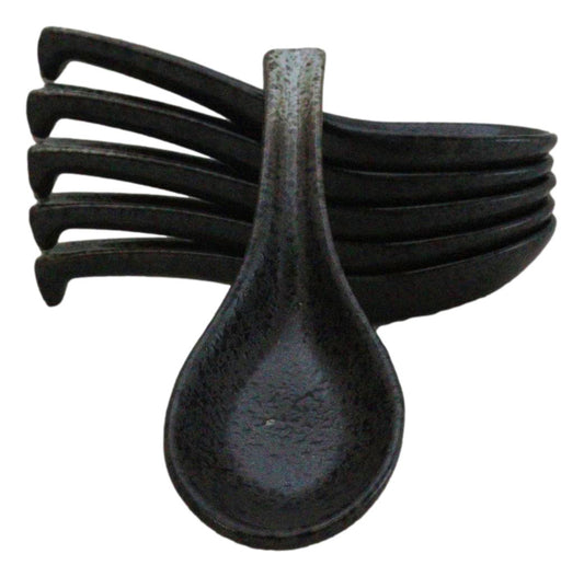 Pack of 6 Charcoal Grey Tone Hakumu Ceramic Asian Soup Spoons With Hook 5.75"L