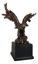 Open Winged American Bald Eagle Landing On Rock Steppes Figurine With Base