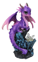 Whimsical Adorable Purple Dragon Perching On LED Crystal Cave Rocks Figurine