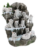Snow Capped Wolf Den Rocky Cave Lair With Pine Trees LED Display Stand Sculpture