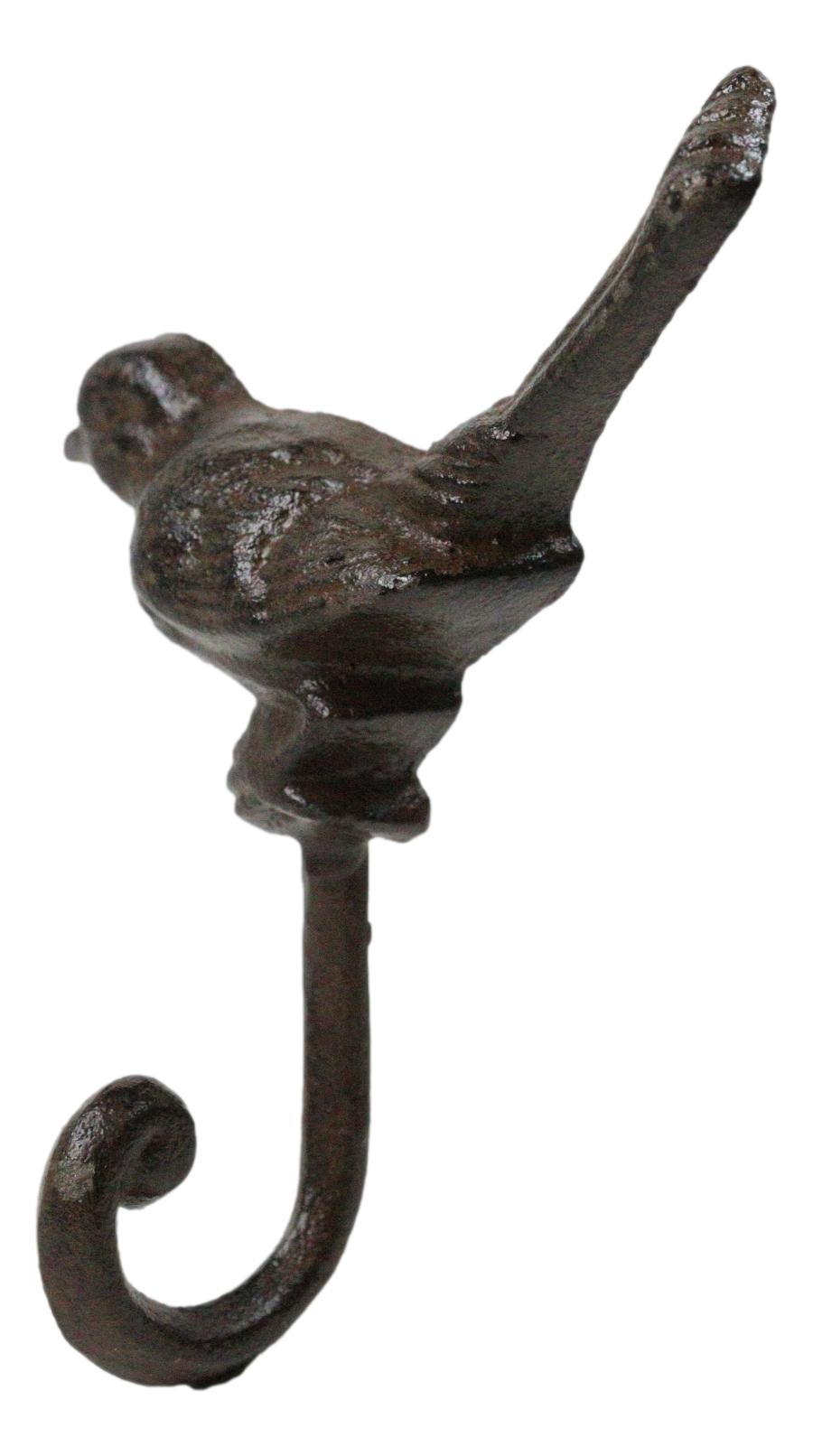 Set Of 2 Rustic Cast Iron Morning Song Bird On Branch Wall Coat Towel Hook Decor